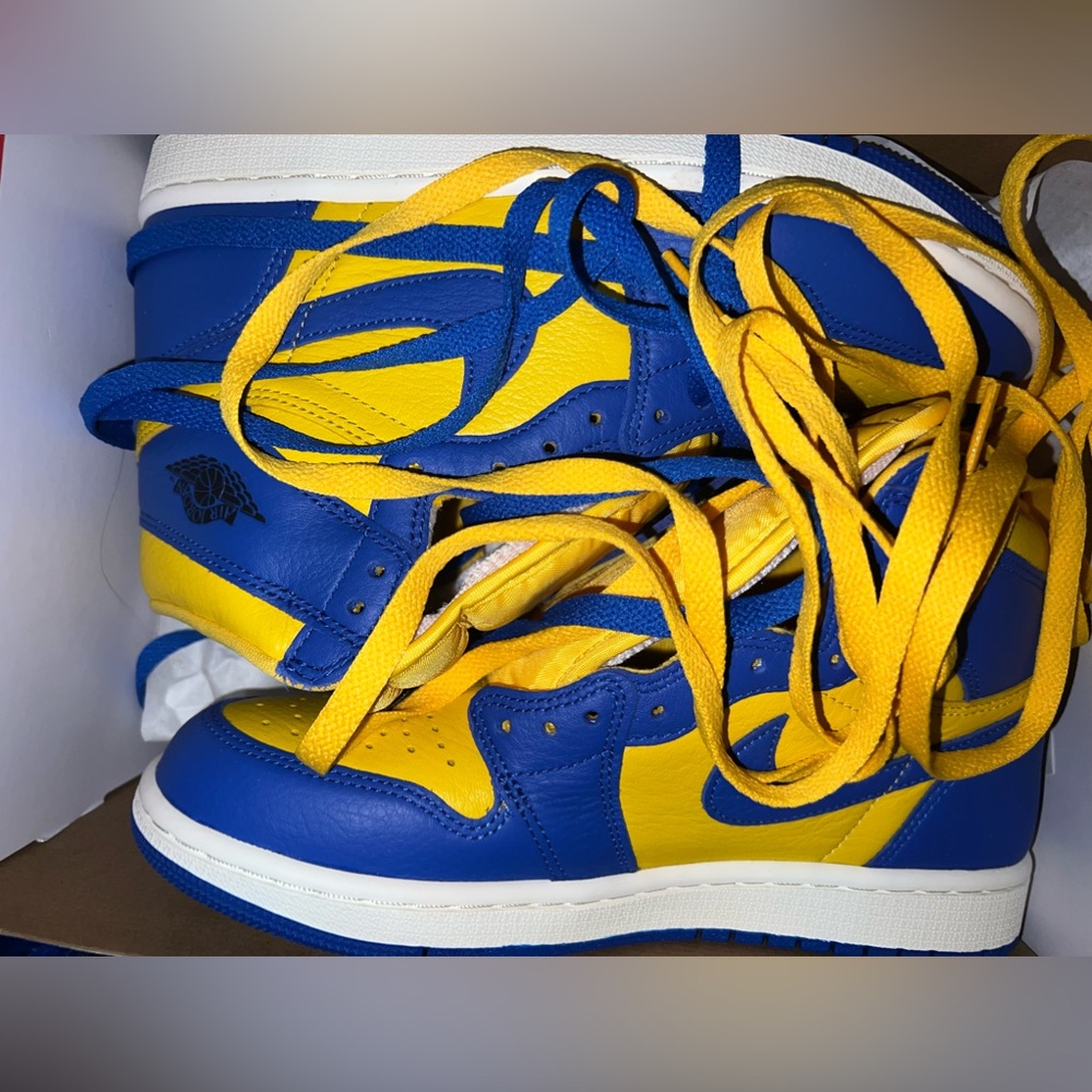 Yellow & Blue Jordan 1 women’s 8
